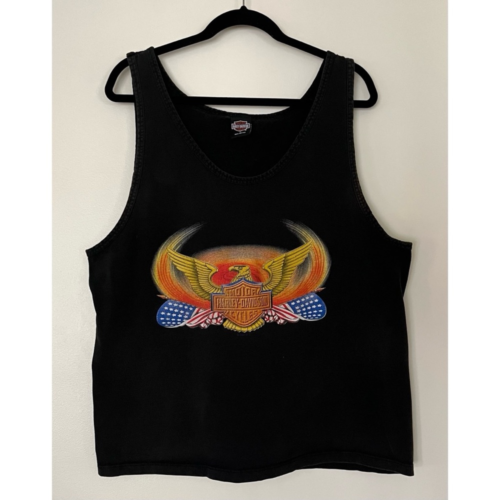 Vintage Y2K Harley Davidson Tank Eagle Flag Aruba Men's Large